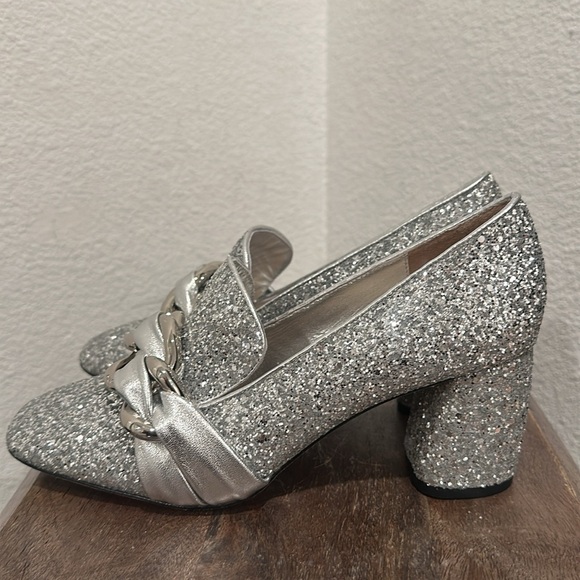 Miu Miu Vernice 2 Metallic Diamond Glitter Loafers Pumps Silver Size 38 US 7.5 - Picture 6 of 13